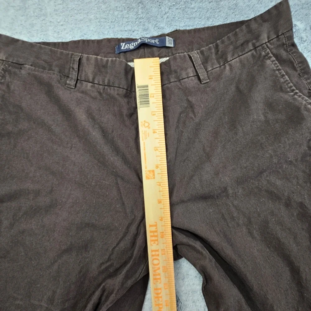 Ermengildo Zegna Sport Pants Mens 38x35 Brown 100% Cotton Trousers Flat Front